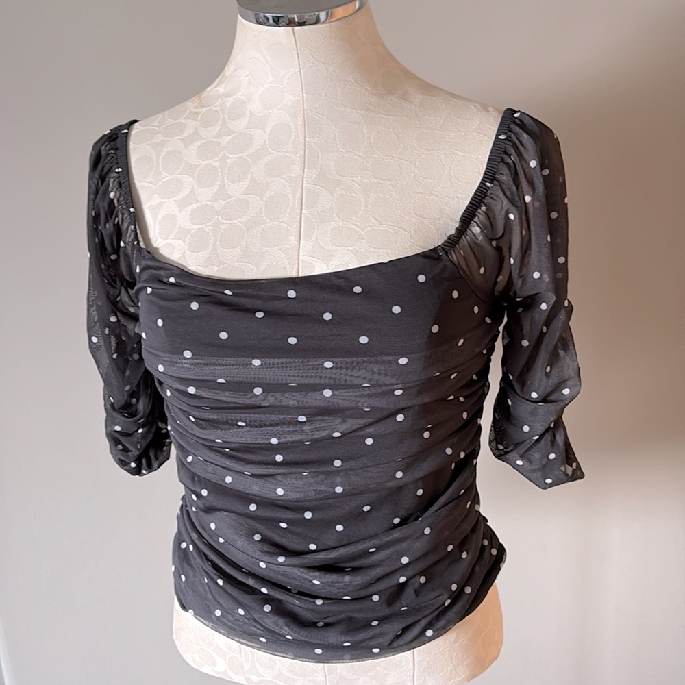 Anthropologie Black Polka Dot Short Sleeve Top